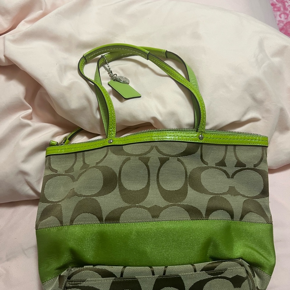 Coach Green and Tan Women's Purse